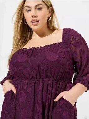 Torrid Mini Clip Floral Square Neck Tiered Dress Size 3X Milkmaid Fairy Sheer